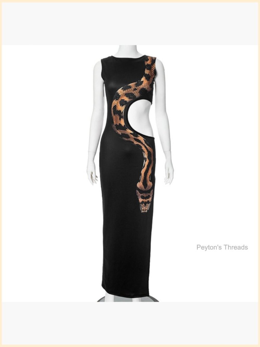 Sleeveless Snake Print Maxi Dress Hollow Out High Slit Bodycon Evening Gown - Picture 7 of 7